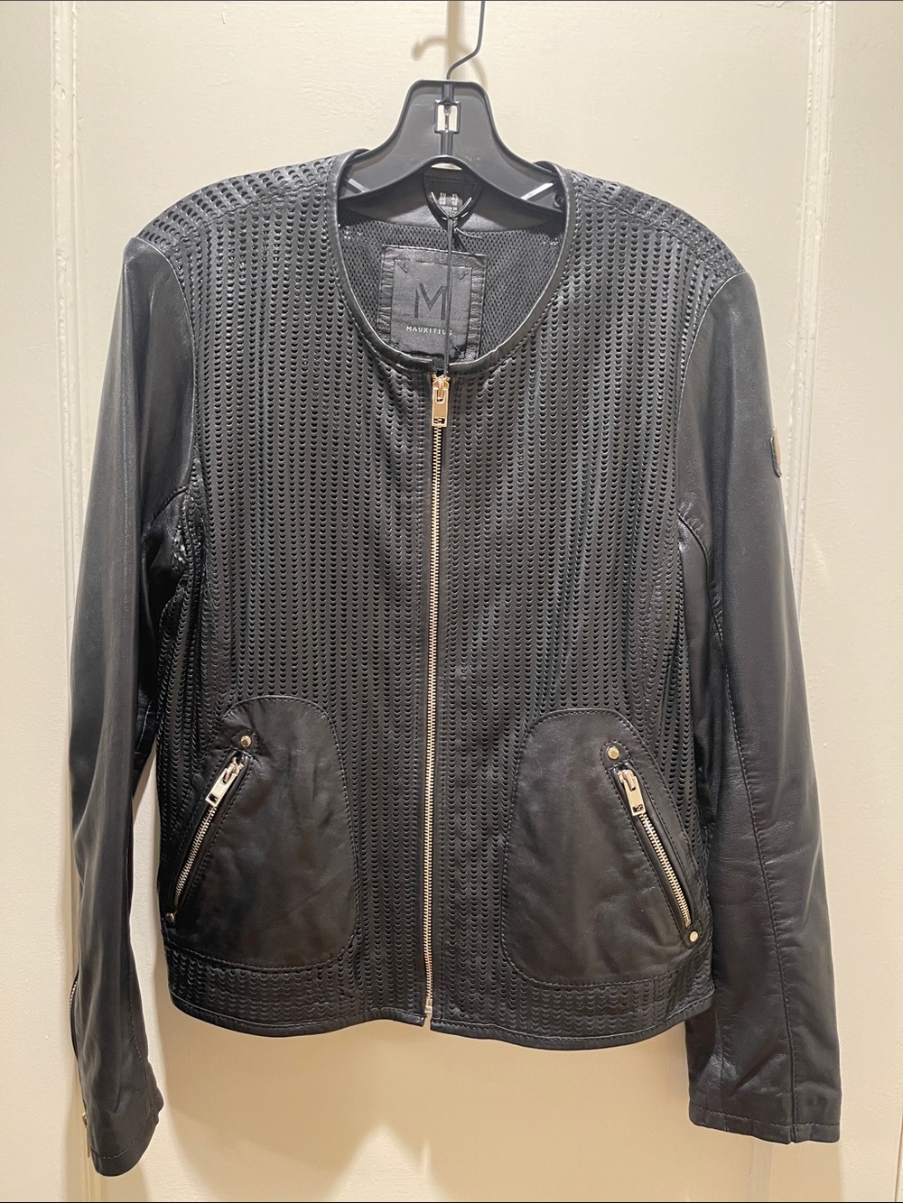 Mauritius Black Leather Zip-Front Perforated Jacket